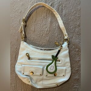 STONE MOUNTAIN White Leather Hobo Shoulder Bag with Stone Mtn Pear Purse Charm
